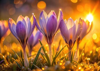 Long Exposure Crocus Sunrise Photography - Blooming Spring Flowers Dawn