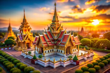 Fototapeta premium Miniature Buddhist Temple Wat Sao Thong Thong, Lopburi, Thailand - Tilt-Shift Photography