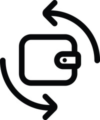 Wallet icon vector black color, line icon