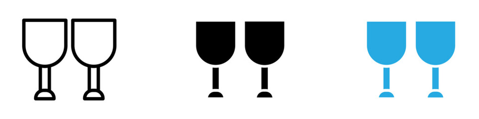 Champagne glasses icon black white vector outline