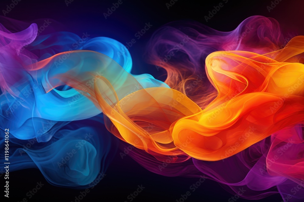 Poster colorful abstract swirling smoke design emanating vibrant hues in a fluid motion that captivates the