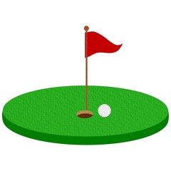golf hole with flag flat vector illustration cartoon style logo icon clipart