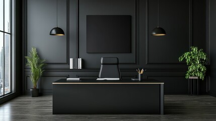 Modern Black Office Interior Design: Elegant and Sophisticated Workspace