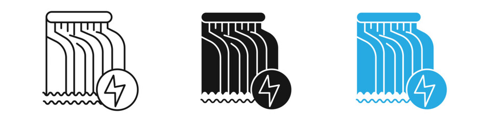 Hydro power icon black white vector outline
