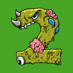Two 2 Number Zombie Vector Illustration