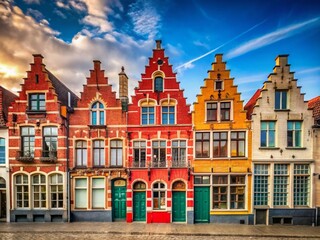Obraz premium Minimalist Bruges: Charming Old Town Houses, Belgium