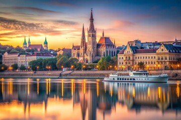 Fototapeta premium Minimalist Budapest: Danube River Cruise Past Iconic Churches