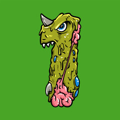One 1 Number Zombie Vector Illustration