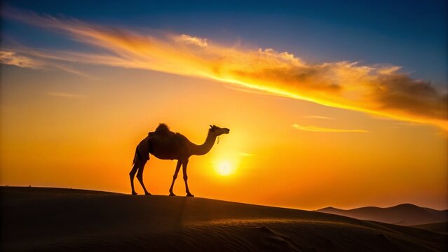 Minimalist Camel Silhouette, Negev Desert Sunset,  Desert Landscape Photography