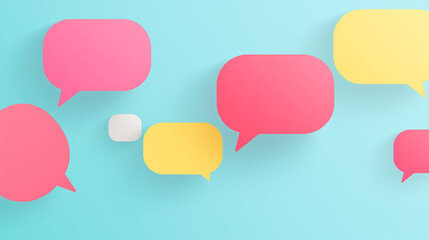 Colorful speech bubbles in various shapes and sizes create an engaging visual display on a light background