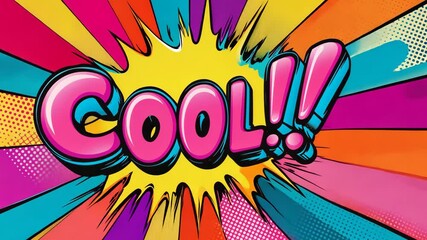 Pop art Cool! text. Colorful background in pop art retro comic style. Pop art animation video. - Powered by Adobe