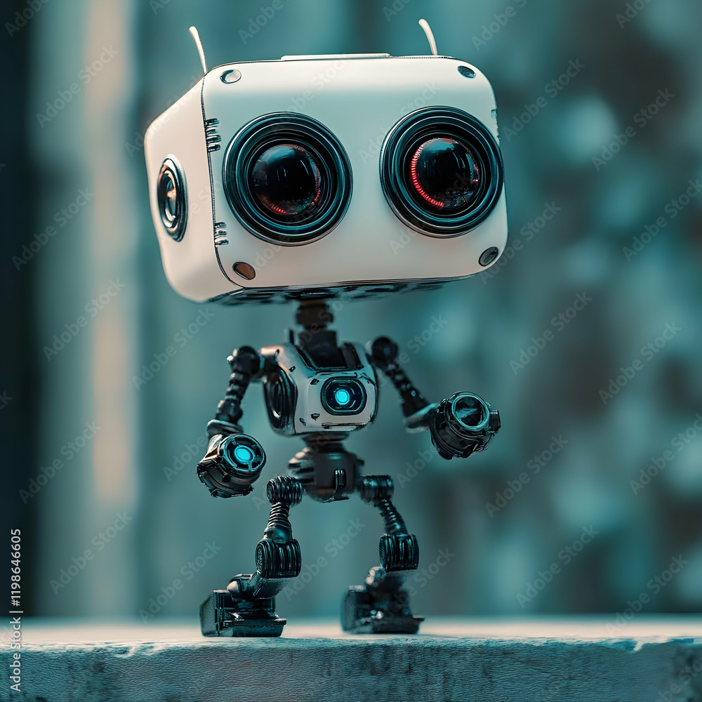 Aufkleber 3d robot character walks on a surface with a teal background