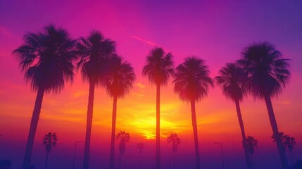 Sunset Silhouette of Palm Trees Against Colorful Sky
