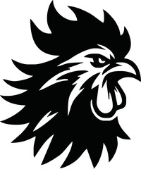 Rooster, cockerel or cock head vector icons. Farm bird faces with silhouettes of beak, combs, wattles and feathers. Angry rooster isolated mascot of poultry farm, butcher shop, sport team