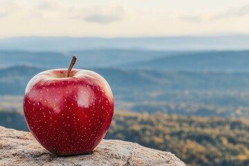 Apples in different natural settings including beach snow and rocks