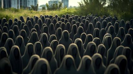 A Crowd of Cloaked Figures Gathers in a Field, Creating a Mysterious and Ominous Scene