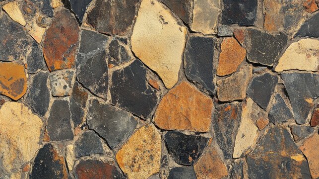 Textured Stone Wall with Various Colorful Stone Pieces