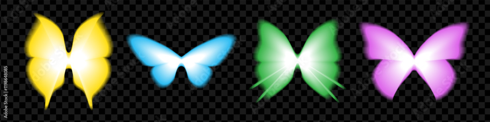 Aufkleber glowing blurry butterfly shapes set. y2k design style elements collection. soft gradient butterflies
