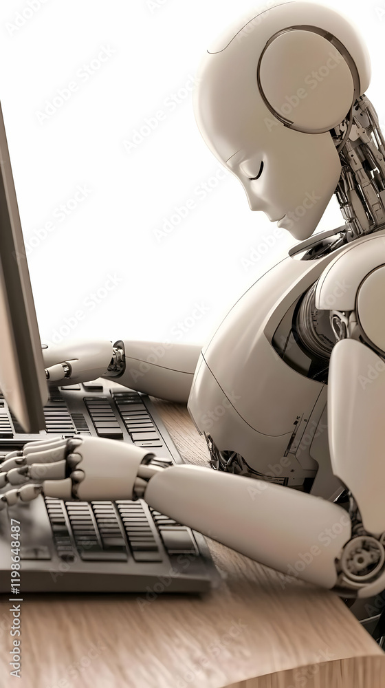 Aufkleber 3d robot typing on a keyboard: a futuristic depiction of automation in the workplace