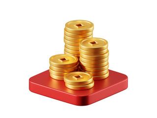 3D Stack of Chinese Gold Coins transparent png background.