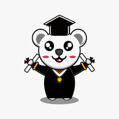Graduation polar bear mascot illustration vector design