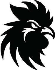 Rooster, cockerel or cock head vector icons. Farm bird faces with silhouettes of beak, combs, wattles and feathers. Angry rooster isolated mascot of poultry farm, butcher shop, sport team