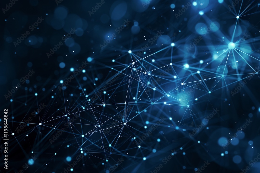 Poster a complex digital network system with interconnected nodes and glowing elements showcasing technolog