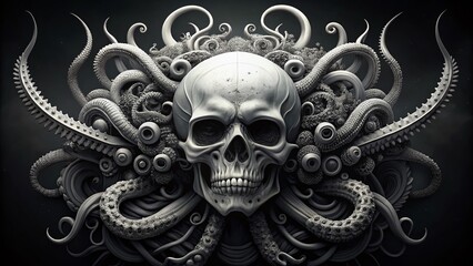 Minimalist Skull Tentacles Weapons Dark Art Stock Photo