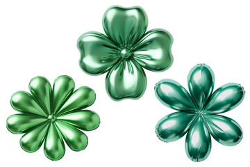 Set of green flowers foil balloons on transparent background
