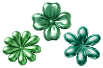 Set of green flowers foil balloons on transparent background
