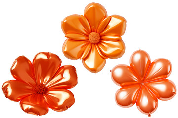 Set of orange flowers foil balloons on transparent background