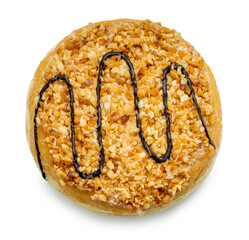 Nutty Donuts dough on White background,  Ring Donut with nut on top isolate on white background with clipping path.