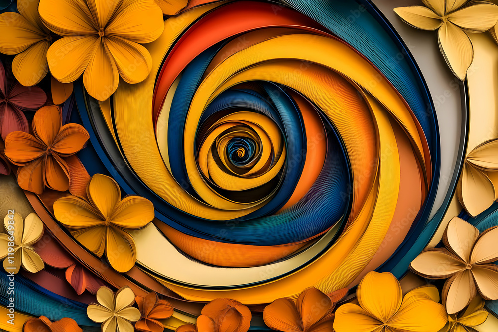 Poster abstract background with colorful swirls and flowers forming a captivating visual design