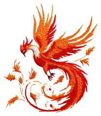 Fototapeta premium PNG A Phoenix in embroidery style phoenix fabric decorative.