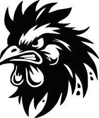 Rooster, cockerel or cock head vector icons. Farm bird faces with silhouettes of beak, combs, wattles and feathers. Angry rooster isolated mascot of poultry farm, butcher shop, sport team