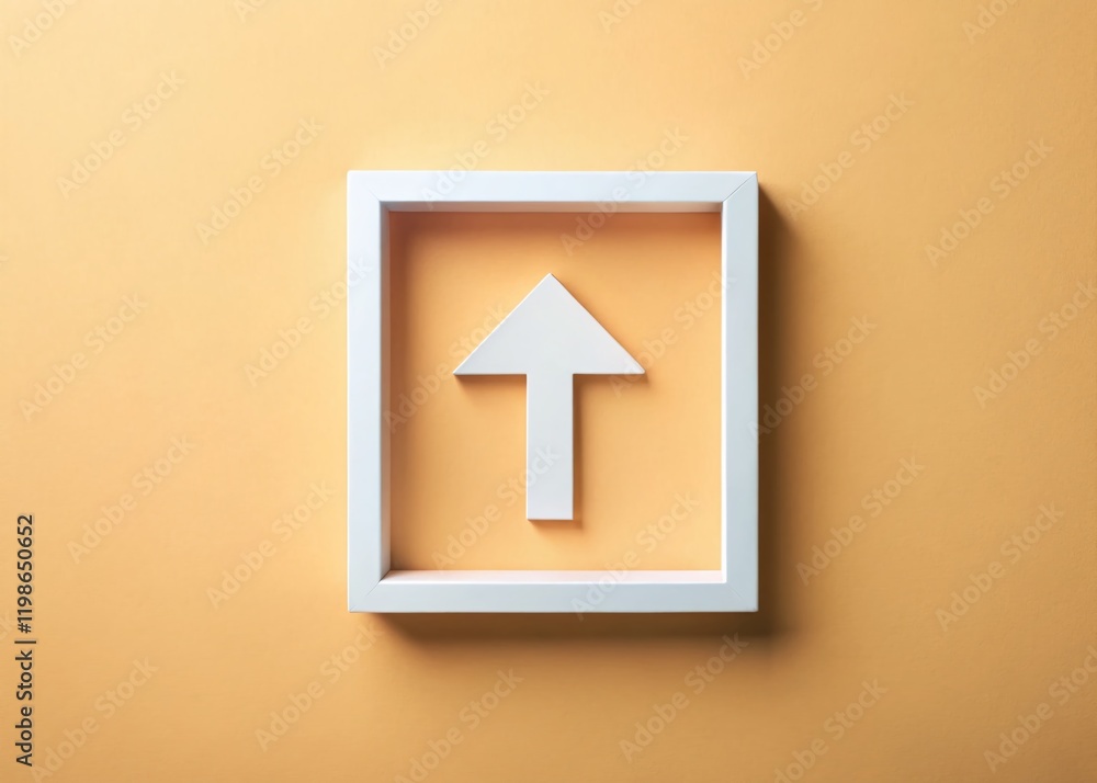 Poster minimalist upload file symbol: simple arrow in a box, digital data transfer concept