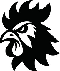 Rooster, cockerel or cock head vector icons. Farm bird faces with silhouettes of beak, combs, wattles and feathers. Angry rooster isolated mascot of poultry farm, butcher shop, sport team