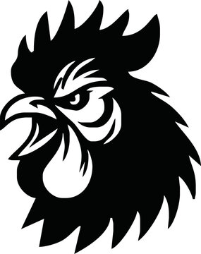 Rooster, cockerel or cock head vector icons. Farm bird faces with silhouettes of beak, combs, wattles and feathers. Angry rooster isolated mascot of poultry farm, butcher shop, sport team