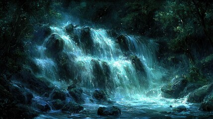 Enchanting Waterfall Cascading Through Lush Forest