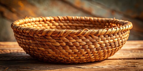 Fototapeta premium Minimalist Woven Basket, Natural Texture, Rustic Craft, Handmade, Organic