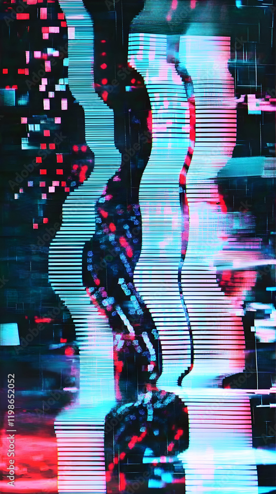 Poster abstract glitch art background displays vibrant colors and distorted pixel patterns dynamically.