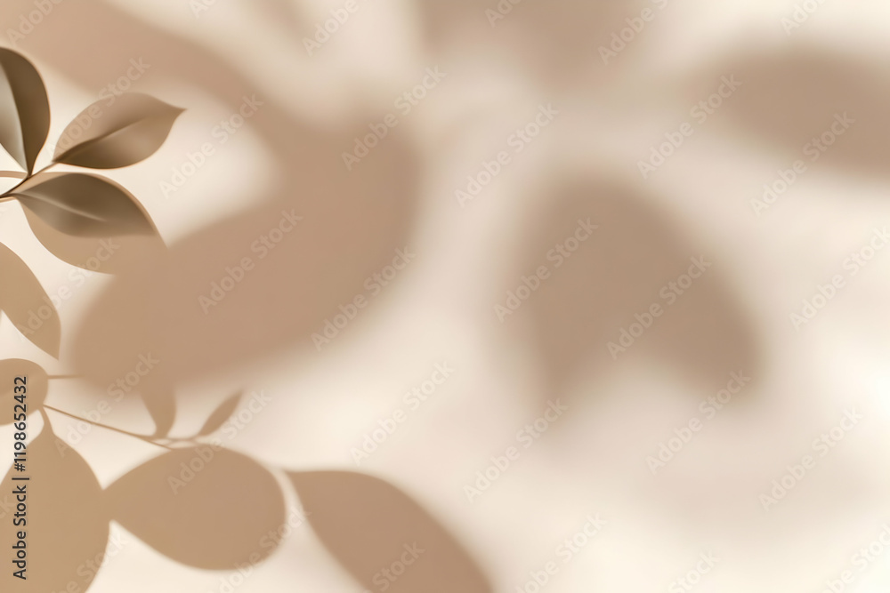 Poster soft shadows of leaves create a serene backdrop on a neutral wall with soft light