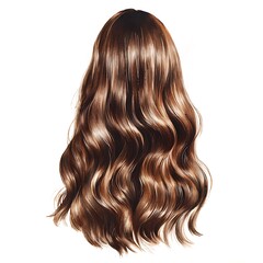 Naklejka premium Watercolor illustration of long, wavy brown hair viewed from behind.
