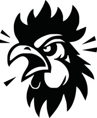Rooster, cockerel or cock head vector icons. Farm bird faces with silhouettes of beak, combs, wattles and feathers. Angry rooster isolated mascot of poultry farm, butcher shop, sport team