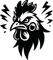 Rooster, cockerel or cock head vector icons. Farm bird faces with silhouettes of beak, combs, wattles and feathers. Angry rooster isolated mascot of poultry farm, butcher shop, sport team