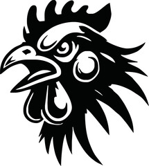 Rooster, cockerel or cock head vector icons. Farm bird faces with silhouettes of beak, combs, wattles and feathers. Angry rooster isolated mascot of poultry farm, butcher shop, sport team