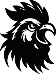 Rooster, cockerel or cock head vector icons. Farm bird faces with silhouettes of beak, combs, wattles and feathers. Angry rooster isolated mascot of poultry farm, butcher shop, sport team