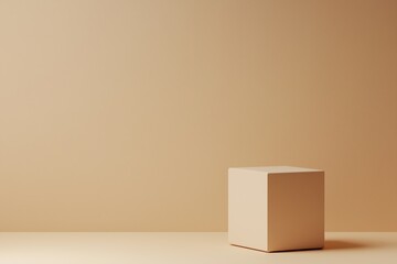 Minimalist square object on a smooth surface against a soft beige background