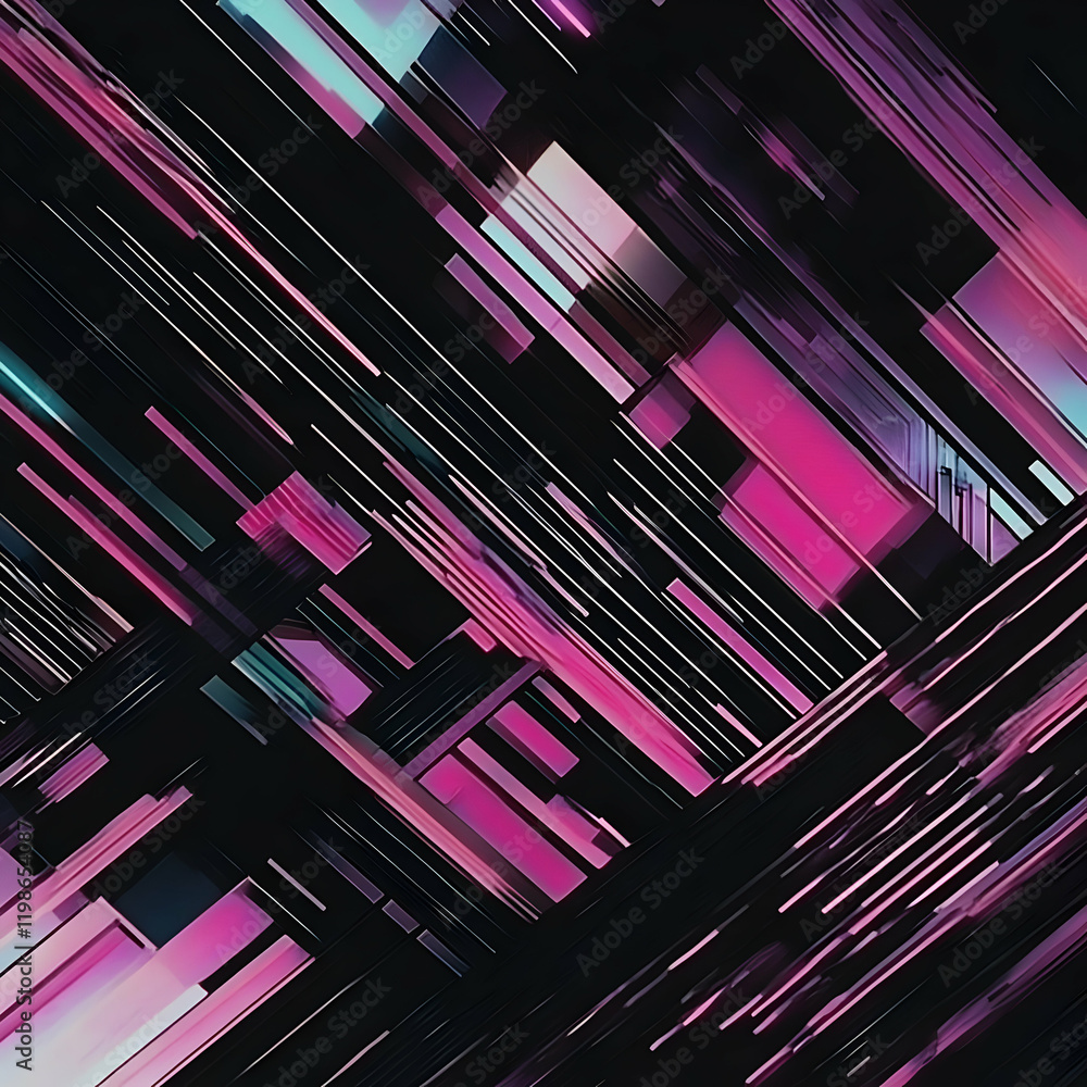 Poster abstract background displays diagonal pink and teal stripes dynamically with dark backdrop