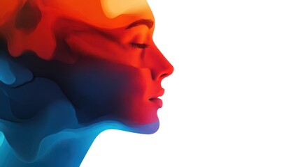 Abstract background portrait emphasizing a thinking face on solid white background